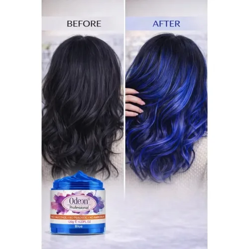 Vista 4 de Odeon Cera de color azul para el cabello, 4.23 onzas, tinte temporal lavable para el cabello con cera de abejas y árbol de té, fácil de peinar