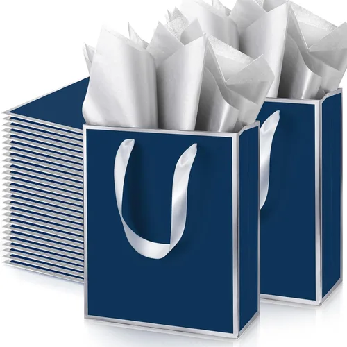 Vista 10 de Yeaqee Paquete de 100 bolsas metálicas de regalo con asa y papel de seda de papel de seda dorado para graduación, boda, padrinos de boda, regalos