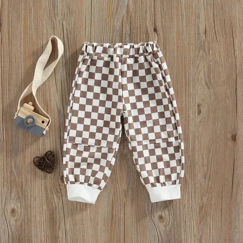 Vista 2 de Pantalones deportivos de algodón con estampado a cuadros para bebés y niñas pequeños