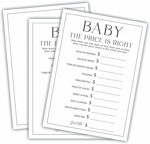 Vista 6 de Juego de 30 juegos de fiesta de baby shower de 5 x 7 pulgadas, minimalismo en blanco y negro, juego de mamá o papá para los deseos de los invitados