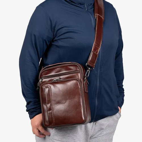 Vista 5 de Leather Small Messenger for Men - Women Shoulder Chest Travel Bag - Crossbody Bag