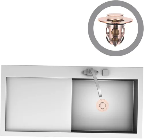 Vista 7 de Uonlytech Tapón universal para lavabo de drenaje de presión de drenaje de oro rosa para baño, lavabo