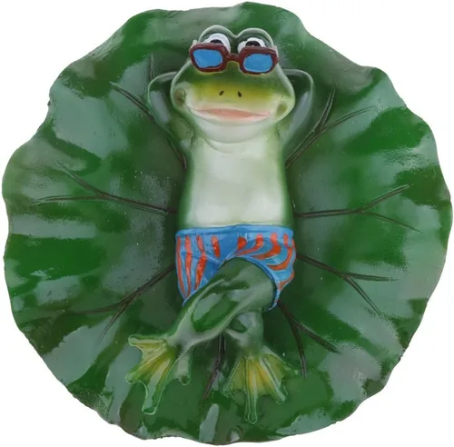 Vista 3 de Estatua flotante de hoja de loto con rana, estatua para decoración del hogar, jardín, estanque, regalo, tumbado