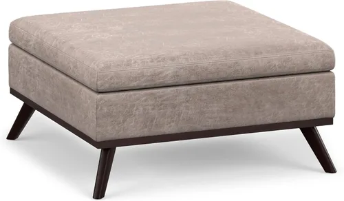 Vista 14 de SIMPLIHOME Owen - Otomana cuadrada con aspecto de lino de 36 pulgadas de Natural