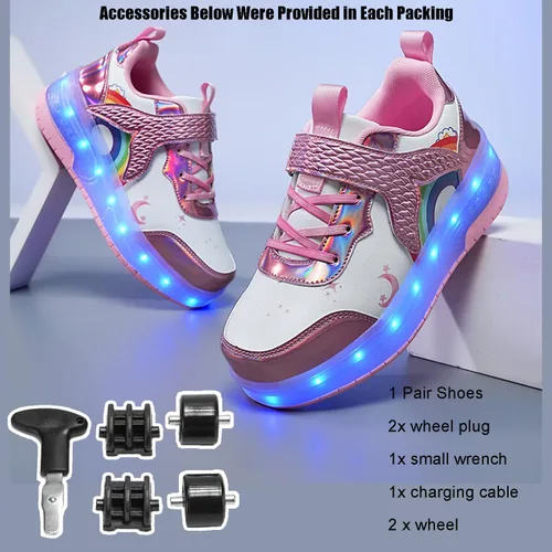 Vista 5 de Zapatos con ruedas para niños y niñas, patines, zapatillas deportivas con luz LED recargable para principiantes, el mejor regalo