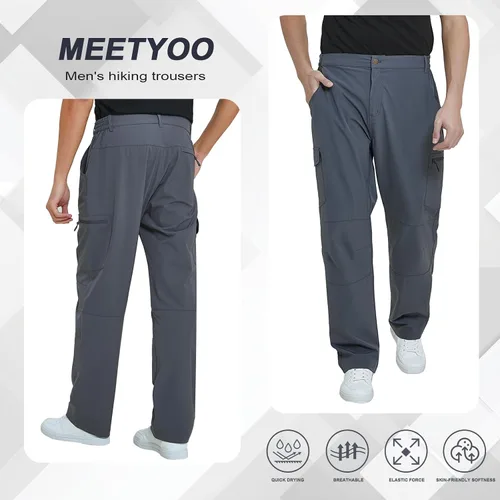 Vista 2 de MEETYOO Pantalones cargo de senderismo para hombre, impermeables, tácticos, ligeros, elásticos, para acampar