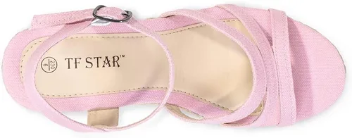 Vista 2 de TF STAR Sandalias casuales de cuña con hebilla y correa de tobillo y plataforma para mujer