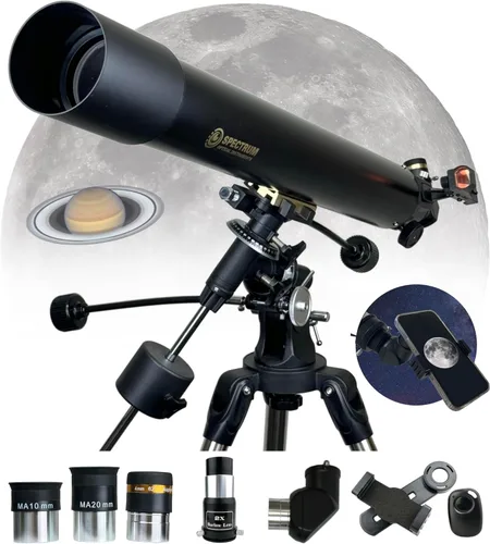 Vista 14 de Telescopio SpectrumOI para niños y adultos, regalo de astronomía, refractor de apertura de 2.362 in con bolsa de transporte y soporte para teléfono