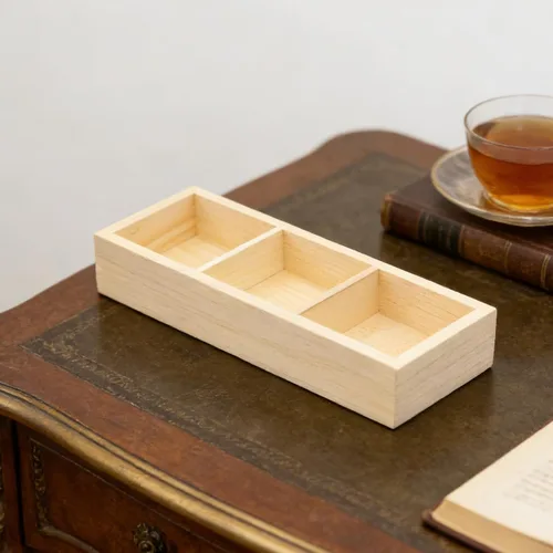Vista 4 de Wood 3 Compartment Tea Bag Holder Organizer for Kitchen Office