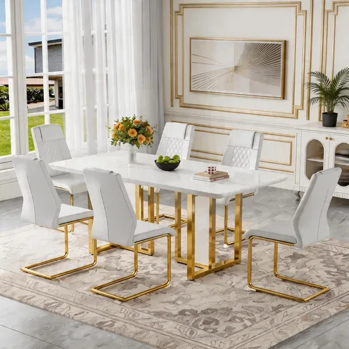 Vista 18 de Juego de mesa de comedor de mármol blanco de 63" para 6 Sillas negras 1
