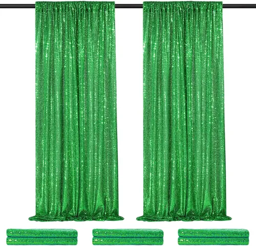 Vista 33 de 2 cortinas de 2 x 8 pies de lentejuelas con brillantina para marco de fotografía, para fiestas o fondos de fotografía
