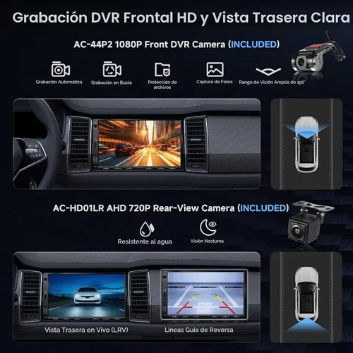 Vista 4 de ATOTOZONE A5L 7" 2+32GB Android Auto Estéreo de Coche Doble DIN, Cámara de Respaldo LRV y Cámara Dash 1080P DVR, CarPlay/Android Auto Inalámbrico