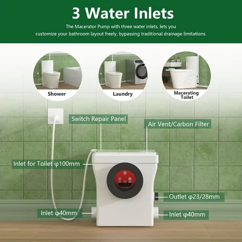 Vista 3 de SUPERFLO Sistema de inodoro Upflush para inodoro macerador de sótano