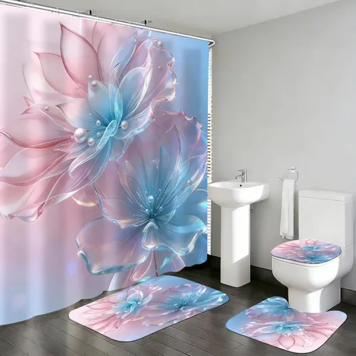Vista 9 de DDQQ Juego de 4 Piezas de Cortina de Ducha de Labios Sexy para Mujeres con Lazo de Perlas, Juego de Decoración de Baño, Cortinas de Baño de Perfume