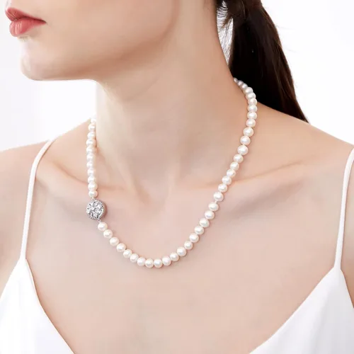 Vista 2 de Freshwater Cultured Pearl Necklaces for Women AAA 16"-18" Wedding Jewelry for Bride Mother Birthday Day Gift for Wife Mom Teen