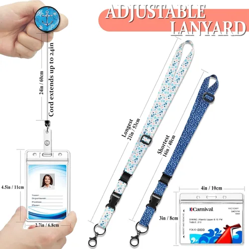 Vista 2 de Kaptron Cordón de crucero para tarjetas de barco: paquete de 2 cordones ajustables con carrete de insignia, soporte de identificación impermeable