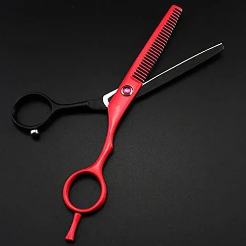 Vista 4 de MAYiT Tijeras de corte de pelo, 5.5 pulgadas profesional rojo piano, tijeras de corte y adelgazamiento, juego de tijeras de peluquería de peluquería