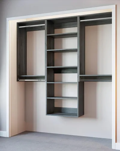 Vista 2 de Modular Closets Vista Collection - Sistema de organizador de armario de 3 piezas para montar en la pared con varillas y estantes para colgar