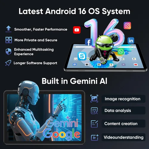 Vista 6 de EHFiDC 2026 Android 16 Tablet with Keyboard, 10.1 inch Tablets PC with Gemini AI, 30GB+64GB+2TB Expand, T7280 Octa-Core, 6000mAh Battery, 5MP+8MP