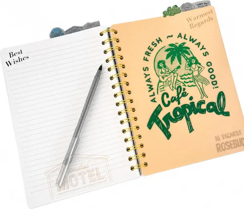 Vista 6 de Cuaderno de diario con pestañas Schitt's Creek - Rose Apothecary, encuadernado en espiral, 144 páginas rayadas, 8 x 7 pulgadas