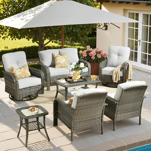 Vista 41 de ovios - Juego de muebles de patio de 2 piezas, sofá de mimbre para exteriores con sillas, silla de ratán con respaldo alto con cómodos cojines