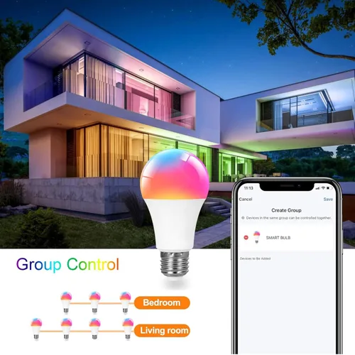 Vista 3 de Bombilla inteligente A19, 9 W, 900 lúmenes, RGB+CCT, 16 millones de colores vibrantes para bricolaje, sincronización de música a través de Tuya