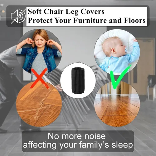 Vista 4 de 8 PCs Calcetines para Patas de Muebles - Calcetines Negros de Alta Elasticidad para Muebles, Protectores de Piso de Patas de Silla Tejidos, Juego