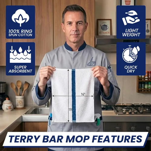 Vista 2 de Terry Bar Mop Blue Stripe [6 Pack - 16" x 19"] Blue Dish Towels for Kitchen, 100% Cotton, Reusable Dish Rags, Ultra Soft, Durable & Quick-Dry