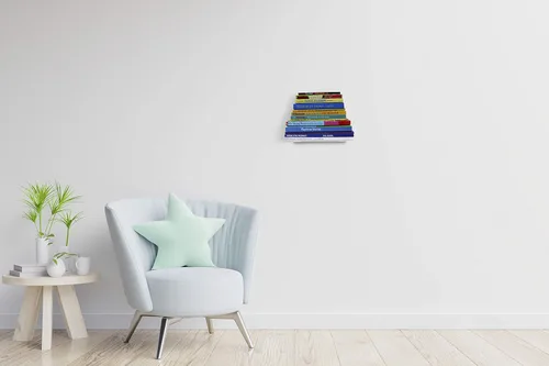 Vista 2 de Juego de 4 estanterías flotantes invisibles, organizador de libros montado en la pared resistente, soporte de estantes de metal para libros
