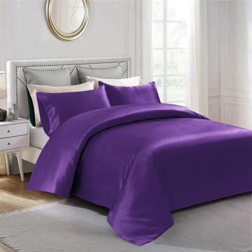 Vista 10 de Juego de edredón 100% satén de seda pura con 2 fundas de almohada, sin arrugas, resistente a la decoloración, una funda de edredón de satén de seda