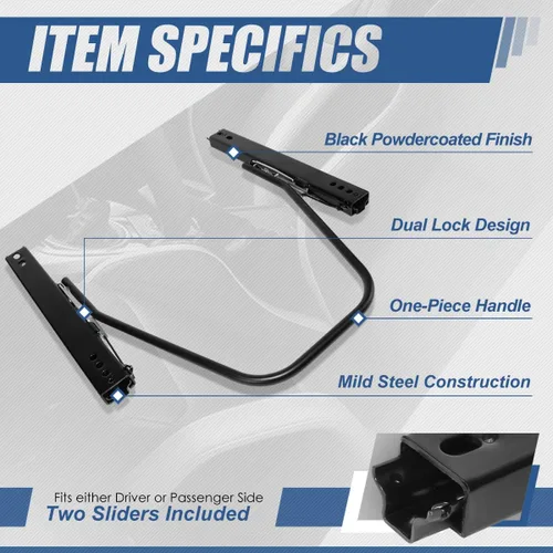 Vista 2 de Auto Dynasty Deslizadores de asiento, universal para asiento delantero de carreras, asiento de carreras, deslizador de doble bloqueo, lado