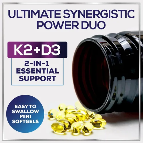 Vista 3 de Vitamina D con K2 (MK-7) – Vitamina D3 5000IU (125 mcg) por porción – Suplemento complejo D3K2 para huesos, dientes, músculos, absorción de calcio