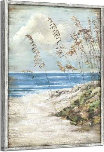 Vista 17 de Arte de pared enmarcado costero abstracto, imagen de silla de playa, pintura moderna del océano, impresiones de paisaje marino relajante, decoración