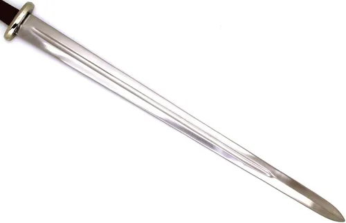 Vista 4 de Medieval Warrior Espada vikinga de acero de alto carbono de espiga completa del siglo X con funda de cuero marrón