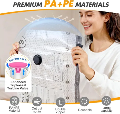 Vista 5 de Travel Vacuum Storage Bags with Pump, Carry-on Luggage Compression Bags + Portable Electric Pump, 80% Space Saver for Clothes, Vacuum Seal Bags for