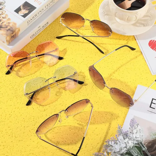 Vista 6 de Xuhal 20 gafas de sol sin montura para mujer, lentes de corte de diamante, gafas de sol de gran tamaño, gafas de sol discoteca
