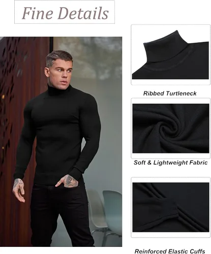 Vista 2 de KINGBEGA Suéteres de cuello alto para hombre, ajuste delgado, básicos, térmicos, casuales, de manga larga