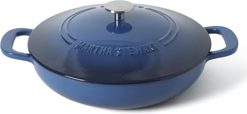 Vista 8 de Martha Stewart Gatwick Enameled Cast Iron Braiser with Lid, 3.5-Quart Braiser Pan for Stovetop & Oven, Cast Iron Braising Pan, Blue