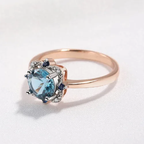 Vista 4 de Anillo de topacio chapado en plata de ley 925 para mujer, anillo de compromiso y boda de topacio azul