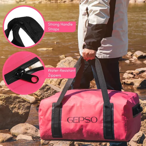 Vista 5 de Bolsa de lona impermeable de 50 litros Bolsa seca resistente con parte superior con cremallera, bolsillos interiores y asas reforzadas Bolsa