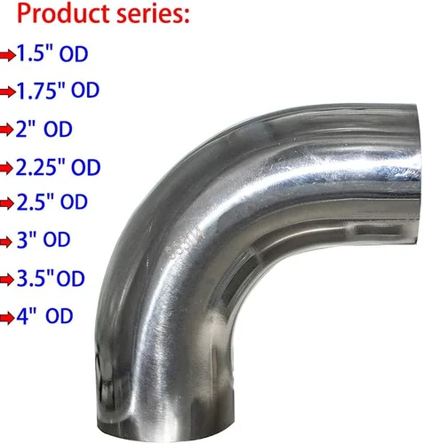 Vista 7 de Codo de Mandril de 90 Grados de Acero Inoxidable de 2" - Pared 16GA/.065" - Tramo de 1.5" - Tubería de Codo de Escape de Acero Inoxidable SS304