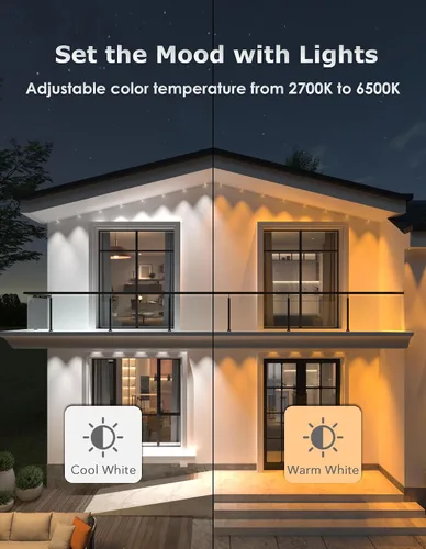 Vista 8 de Luces permanentes para exteriores, 100 pies con 60 luces LED RGB+IC para casa, 75 modos de escena, luces de alero impermeables IP68 compatibles