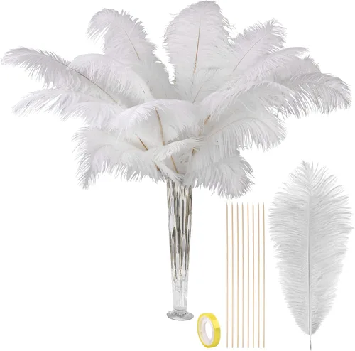 Vista 11 de VIJIV Plumas de avestruz grandes de color negro natural, 10 piezas, kit de fabricación de plumas de 28 pulgadas de largo para manualidades, flores