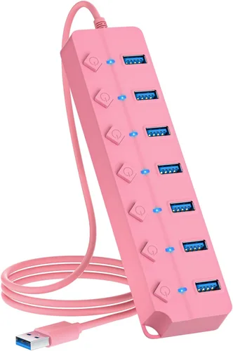Vista 11 de ONFINIO Hub USB 3.0, divisor de concentrador USB de 7 puertos con interruptores individuales de encendido/apagado y luces, cable de 3.2 pies/1m
