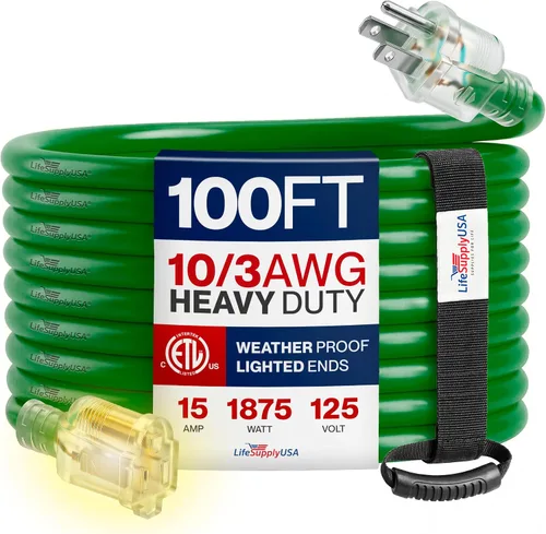 Vista 26 de Cable de extensión de 3 pies para exteriores/interiores, calibre 10/3, ultra resistente, SJTW, resistente al agua, certificación ETL, cable