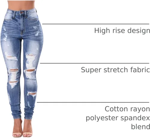 Vista 46 de KUNMI - Pantalones de mezclilla clásicos de cintura alta para mujer, elásticos, con efecto de levantamiento de glúteos, ajustados