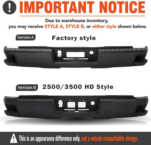 Vista 4 de Conjunto de parachoques de escalón trasero negro compatible con Chevy Silverado GMC Sierra 1500 2014-2018 SIN ORIFICIO DE SENSOR GMC Sierra 1500