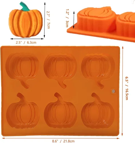 Vista 5 de Paquete de 2 moldes de silicona para pastel de calabaza, moldes de silicona para pastel de calabaza, moldes de chocolate de Acción de Gracias, 12