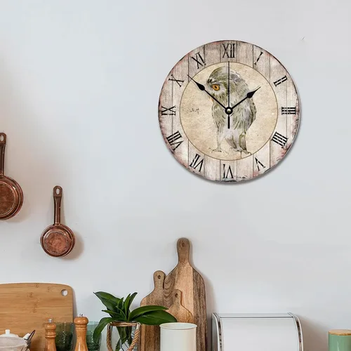 Vista 4 de Reloj de pared retro de París búho redondo de 10 pulgadas, funciona con pilas, silencioso, sin tictac, fácil de leer, reloj de pared rústico