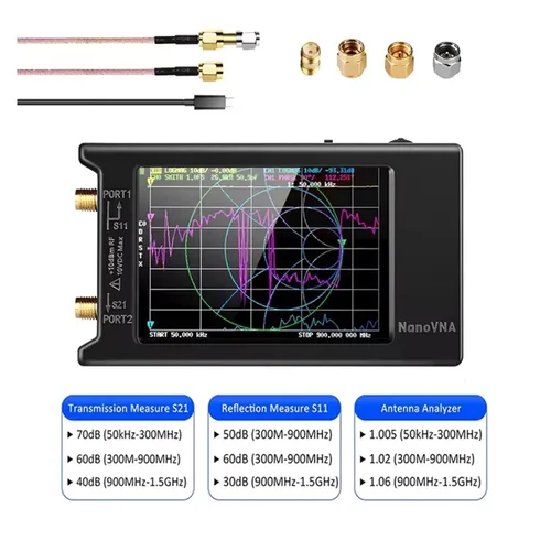 Vista 3 de Spectrum Analyzer, NanoVNA-H4 Spectrum Anslyzer 4“ Vector Network Antenna Analyzer 10KHz-1.5GHz MF HF VHF UHF Tuner Nano vna
